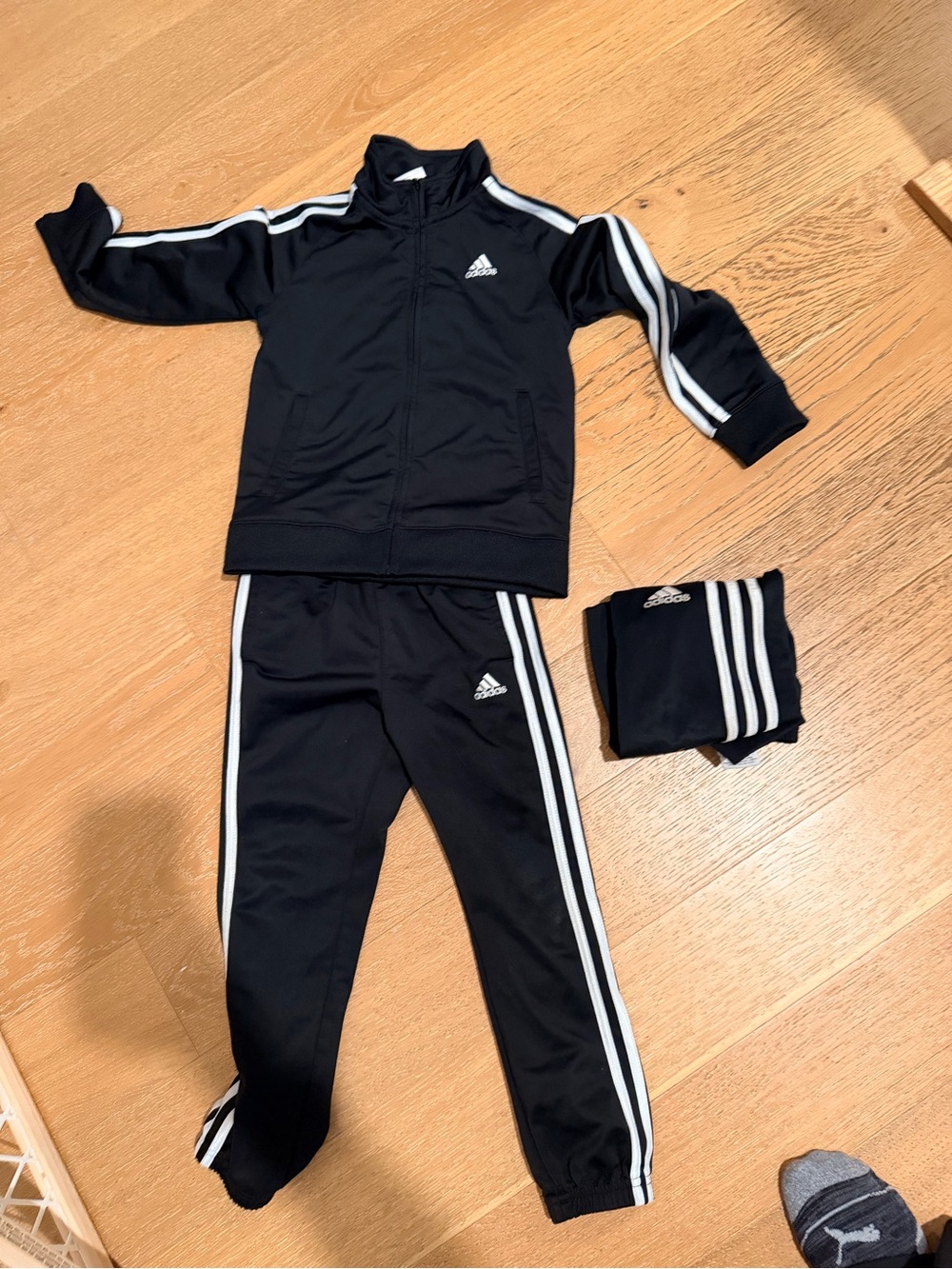 adidas Black Track Jacket and Pants with White Stripes